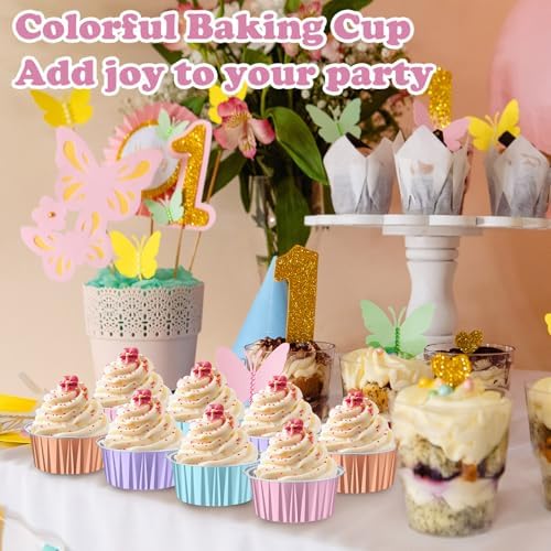200 Pack Aluminum Cupcake Liners with Lids,Pastel,Plain - Image 3