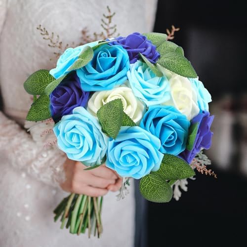 100 Pcs Artificial Rose Flowers, Gradient Blue - Image 3