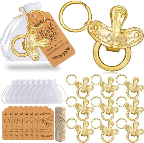 25 Pack Pacifier Bottle Openers for Baby Shower Favors with Organza Bags and Thank You Tags for Kids Birthday Party, Baby Welcome Party and Wedding by Dapute