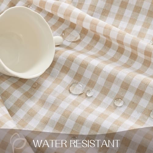 Romanstile Gingham Ruffled Round Tablecloth, 70 Inch, Taupe - Image 4