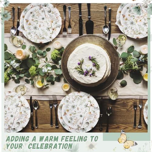 Wildflower Party Decorations, Paper Plates Napkins Cups Serve 50, Green - Image 6