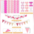 TaoBary Pink Party Decorations, 6 Roll Crepe Streamers 600 Paper Strips Chain Garland 4 Star Hanging 2 Felt Pennant Flag 2 Paper Fans Garland 6 Four Leaf Clover Streamers for Birthday Party - Image 6