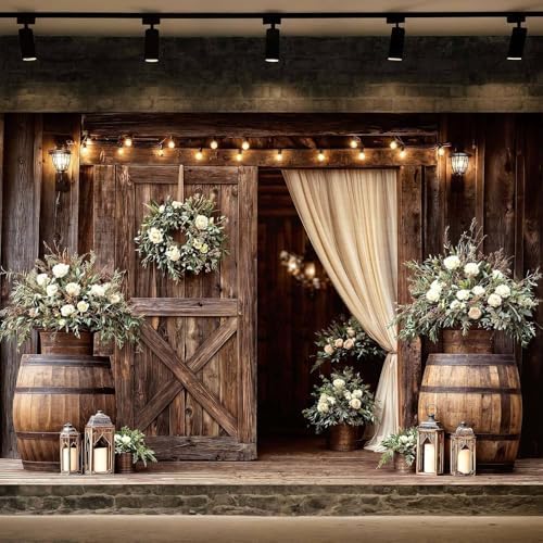 20X10FT Wedding Backdrop Rustic Floral Wooden Barn Door Bridal Backdrop Western Country Wedding Anniversary Ceremony Photography Background Valentine's Day Girl Birthday Party Photo Shoot Decorations - Image 2