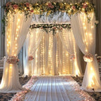 20ft x 10ft White Chiffon Backdrop Curtain with Lights String for Parties,4 Panels Sheer Tulle Curtain Wedding Backdrop for Baby Shower Birthday Party Ceremony Reception Home Decorations - Image 6