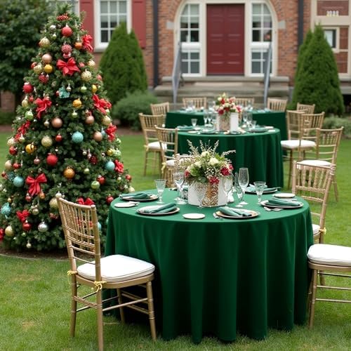 sancua Round Tablecloth 90 Inch Fit 30-72 Inch Tables, 8 Pack Hunter Green - Image 3