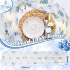 Mindsoft 3 Pcs Blue Hydrangea Floral Table Runner 10ft Gauze Embroidery Hydrangea Tulle Lace Summer Table Runner for Wedding Bridal Baby Shower Holiday Dining Decor DIY - Image 6