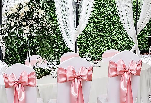 50 Pack Dusty Pink Chair Sashes, Satin Bows for Chairs for Birthday Wedding Party Gender Reveal Decor, Dusty Pink Chair Bows Sashes, Romantic Chairs Ribbons Ties - Image 3