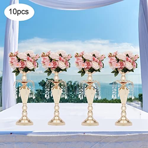 10PCS Flower Vases Table Decorations, 17.7Inch Wedding Tall Trumpet Vases Metal Tall Vase Centerpieces for Event Restaurant Hotel Party Acrylic Bead - Image 3