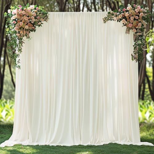 10x10ft Wrinkle Free Ivory Backdrop Curtain for Parties Soft Fabric Drapes Wedding Ivory Curtain Backdrop for Birthday Party Decorations Background for Photography 5x10ft,2 Panels by ESGOTBME