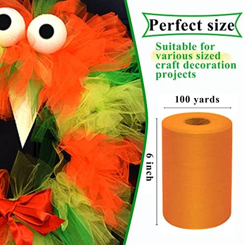 Tulle Fabric Rolls, 3 Pcs, 6 Inch by 100 Yards (300 feet) Fabric Spool Tulle Ribbon (Purple, Orange, Emerald Green) - Image 3