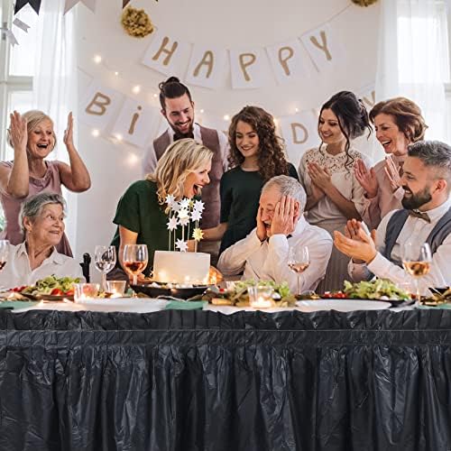 Tegeme 8 Pieces Black Plastic Table Skirts for Rectangle Tables, 14 ft x 29 in Disposable Ruffle Table Skirting with Adhesive Strip, Bulk Party Supplies for Wedding, Birthday, Baby Shower & Banquet - Image 4