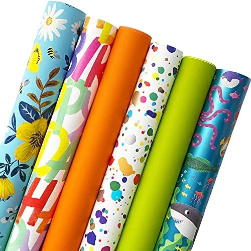 Jillson Roberts All Occasion Wrapping Paper Roll Bundle (12.5 sq ft per roll, 75 Total Sq Ft) for Easter, Mothers Day, Birthdays, Bridal Showers, Baby Showers 6 Pack by JillsonRoberts