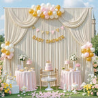 20x8ft Beige Backdrop Curtains for Parties Wedding Photo Wrinkle Free Polyester Photoshoot Curtains Drapes Backdrop for Birthday Baby Shower Graduation Stage Photography Background 4 Panels 5x8FT - Image 3
