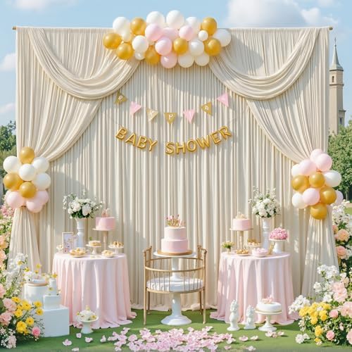 20x10ft Beige Backdrop Curtains for Parties Wedding Photo Wrinkle Free Polyester Photoshoot Curtains Drapes Backdrop for Birthday Baby Shower Graduation Stage Photography Background 4 Panels 5x10FT - Image 3