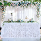 Partisky White Tulle Curly Willow Table Skirt for Rectangle Table 9ft, Ruffle Tutu Table Cloth for Wedding,Bridal Shower, Baby Shower,Birthday Party - Image 2