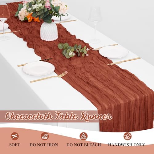 16 Pack Terracotta Cheesecloth Table Runners 20x120 Inch Gauze Table Runner Cheese Cloth 10FT Terracotta Table Runner Rustic Sheer Runner for Wedding Baby Shower Birthday Party Table Decor - Image 6