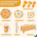 Ceenna 452 Pcs Orange Theme Party Supplies for 50, Little Cutie Is on the Way Paper Plates Napkins Cups Tablecloth Cutlery Straw Disposable Tableware for Summer Birthday Baby Shower Party Decoration - Image 2