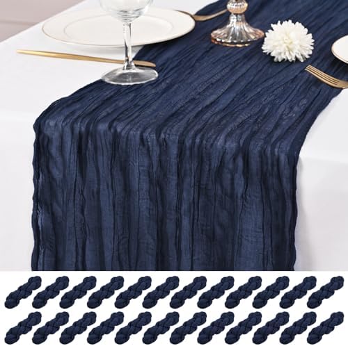 24 Pack Navy Blue Table Runners 10Ft Cheesecloth Table Runner Rustic Gauze Table Runner Romantic Long Sheer Fabric Cheese Cloth Table Runner for Wedding Party Bridal Baby Shower by Lumaycens