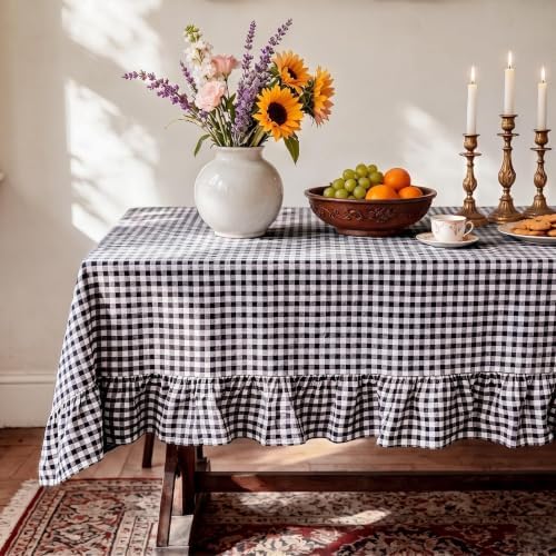 Eternal Beauty Gingham Ruffled Tablecloth Black White 60x102 Farmhouse - Image 3