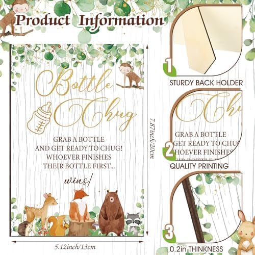 Trelaco 12 Pcs Woodland Animal Baby Shower Game Bottle Chug Wooden Sign Set - Image 4