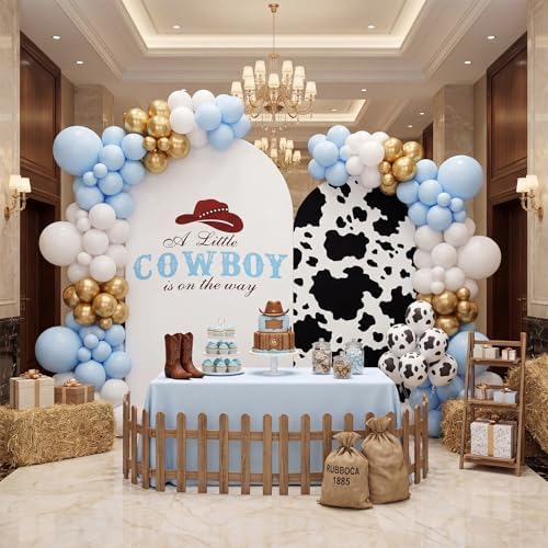 Moukeren a Little Cowboy is on The Way Arch Backdrop Cover 6ft and 7.2ft for Western Cowboy Themed Baby Shower Party Gender Reveal Birthday Party Banquet Photo Arches Background Decorations - Image 4