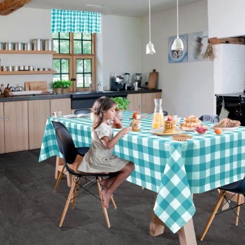 Hiasan Plaid Tablecloth 2 Pack, 54 x 80 inch, Turquoise and White - Image 2