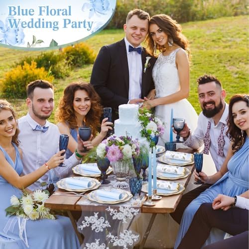 Funnymoom 200 Pcs Blue Floral Party Decorations Paper Plates Serve 50 - Image 4