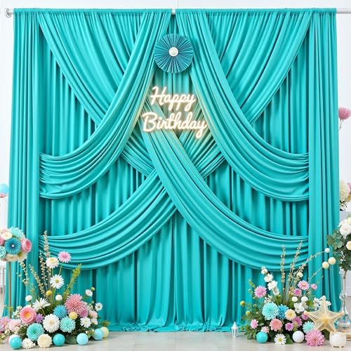 10 ft x 30 ft Wrinkle Free Turquoise Backdrop Curtain for Parties, Thick Polyester Teal Photo Backdrop Drapes,6 Panels 5ft x 10ft for Baby Shower Wedding Engagement Birthday Mermaid Party - Image 3
