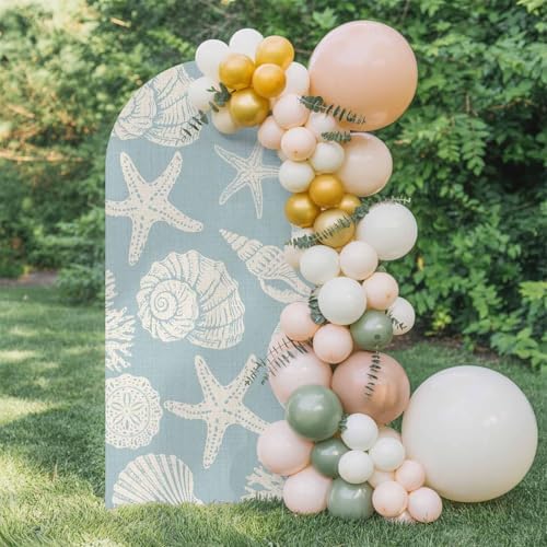Summer Marine Life Arch Backdrop Cover 7.2 FT, Graffiti Corals Shell Conch Sea Starfish Pale Blue Wedding Arch Cover Stretchy Backdrop Stands Covers for Birthday Party Ceremony Banquet Decor by Unknown