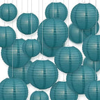 Quasimoon PaperLanternStore.com Ultimate 20-Piece Tahiti Teal Paper Lantern Party Pack - Assorted Sizes of 6, 8, 10, 12 Inch (5 Round Lanterns Each) for Weddings, Birthday, Events and Decor by Quasimoon