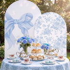 Mindsoft 2 Set Blue Bow Floral Arch Backdrop Cover 7.2ft 6.6ft - Image 3