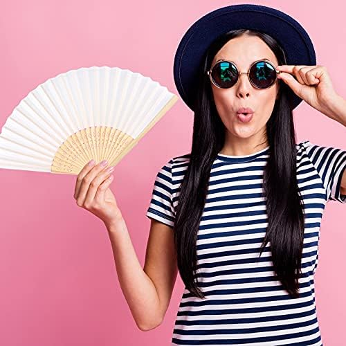 FEPITO 50 Pieces White Handheld Paper Fan - Image 5