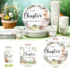 Hushee 200 Pcs Storybook Baby Shower Decorations Supplies A New Chapter Will Soon Begin Book Baby Shower Paper Plates Napkins Cups Library Reading Book Club Tableware Set for 50 Guest - Image 2