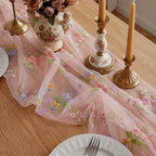 Pink Floral Table Runner 10ft Embroidery Tulle Spring Wildflower Table Runner Seasonal Summer Butterfly Kitchen Dining Gauze Decoration for Wedding Baby Shower Birthday Party (3 Pcs) - Image 4