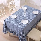 Navy Blue White Gingham Ruffled Table Cloth Rectangular 102"x60" - Image 3