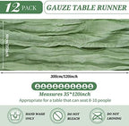 YMHPRIDE 12 Pack Cheesecloth Table Runner 35x120in Sage Green Table Runner - Image 2