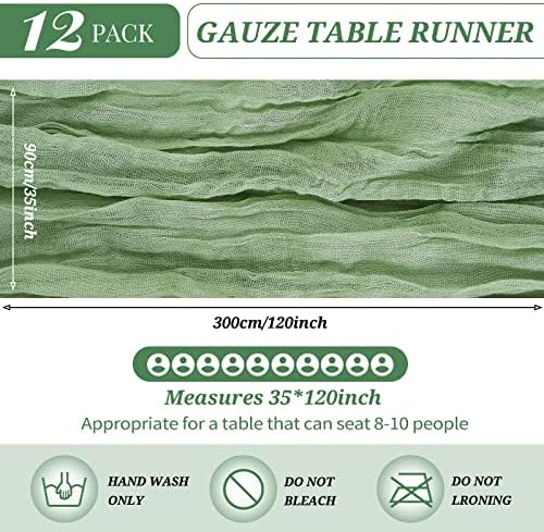 YMHPRIDE 12 Pack Cheesecloth Table Runner 35x120in Sage Green Table Runner - Image 2