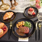 350 Pieces Black Gold Plastic Dinnerware Set, Gold Disposable Plates for Party, Include 100 Black Plates with 150 Plastic Cutlery, 50 Napkins and 50 Cups - Image 6