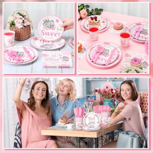 Dandat 350 Pcs Baby Shower Set, Elephant, Pink - Image 4