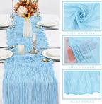 12 Pcs Baby Blue Cheesecloth Table Runner 10FT Runner for Tables 35 x 120 Inches Long Gauze Boho Fabric Table Runner Decoration Rustic Sheer Runner for Wedding Birthday Baby Shower Party (Baby Blue) - Image 2