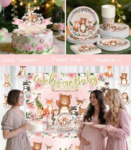 291pcs Woodland Baby Shower Decorations Girl, All-in-One Set, 25 Guests - Image 5