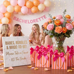 FunooFuno 50 Pack Orange Stripe Gift Bags with Pink Bows, 5.5 inches - Image 4