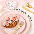 YOUBET 125PCS Pink Plastic Plates with Gold Rim for Party Wedding Birthday - Image 4