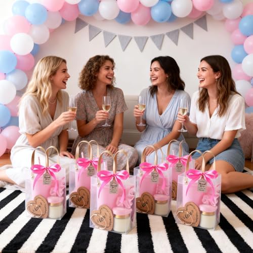62PCS Baby Shower Prizes for Game Winners, Baby Shower Favors Gift Set for Games, Bridal Shower & Party Events, with Tumblers Notebooks Candles Mirror with Hair Brush & Gift Bags (Pink) - Image 6