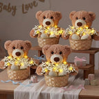 Amyhill 4 Sets Bear Baby Shower Centerpieces Baby Shower Table Decorations with Bears Wooden Crates Bamboo Baskets Artificial Flowers for Birthday Wedding Gender Reveal Party(Cute) - Image 5