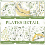 Funnymoom 250 Pcs Sage Green Gold Floral Paper Plates Napkins Cups Serve 50 - Image 2