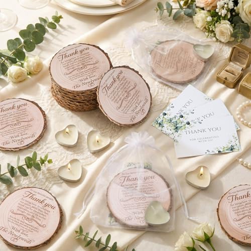 LemonRoad 400 Pcs Wedding Favors for Guests Cork Coasters Candles Bulk Thank You for Celebrating with Us Party Decoration Cards and Organza Bags for Wedding Gift Bridal Shower Party Favor (Round) - Image 7