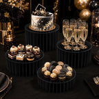 iobiotio Foldable Cake Stand, Reusable Buffet Risers, 4 Pack Round Dessert Stands with Acrylic Tops, Cardborad Display Stands for Weddings, Birthdays, Baby Showers, Parties, Home Decor, Black - Image 5
