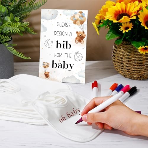 Panitay 43 Pcs Baby Shower Games Design a Bib, 12 Markers, Bear - Image 4