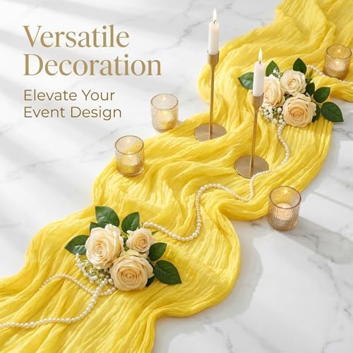 20 Pack Lemon Yellow 17 x 108 Inch Cheesecloth Table Runner - Boho Gauze Sheer Fabric for Wedding Baby Shower Party Home Decor - Image 5